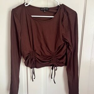 Brown Long Sleeve Ruched Top xl
